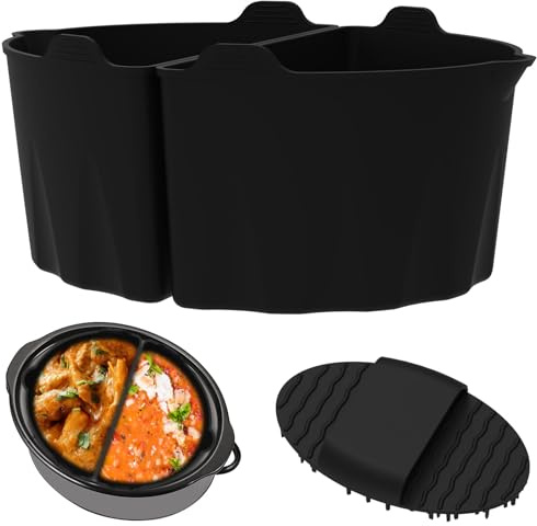 2Pcs Silicone Slow Cooker Liner Reusable Slow Cooker Divider Leak Proof Heat-Resistant Slows Cookers Liner Insert with Handle & Cleaning Brush Foldable Cooking Liner Divider for 6-8QT Pot