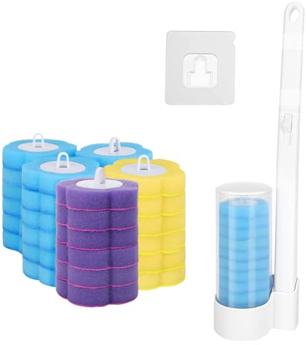 32Pcs Toilet Brush Replacement Head with Handle, Disposable Toilet Brush Cleaning System, Wall-mounted Holder Cleaner Set Disposable Toilet Wand Kit for Home Bathroom Kitchen