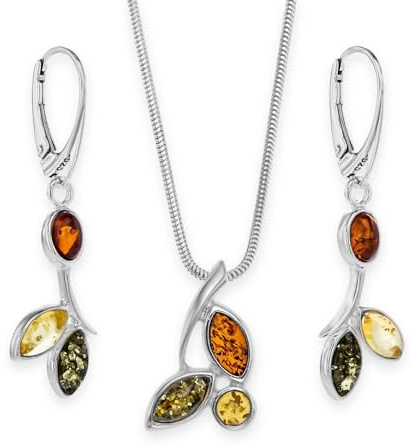 Juego De Joyas Ámbar Plata 925 Collar Pendientes Regalo Diseñado En La UE Para Mujeres