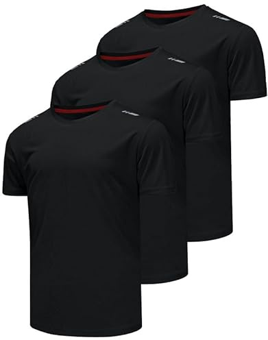 Csqtongan Lot de 3 t-Shirts de Sport Fonctionnels pour Homme - À Manches Courtes - Séchage Rapide - Respirant - pour Le Sport, la Course à Pied, la Gym - pour Homme, Noir/Noir/Noir M