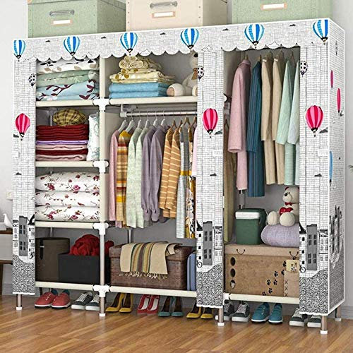 Tragbare Kleiderschrank-Organizer aus Stoff, 16 mm Dickes Stahlrohr mit 2 Kleiderstangen und 7 Regalen, verwendet im Schlafzimmer, Wohnzimmer, Arbeitszimmer, Schuhe,D