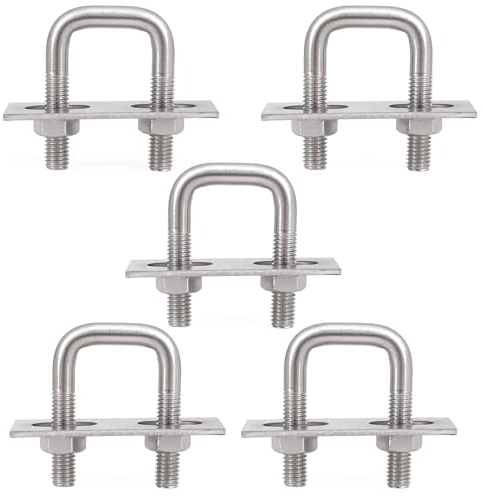 HSJFS 5 Stück quadratische U-Bolzen, M10, quadratische Klemme, quadratische Rohrschelle mit Schallwand und Muttern, Rohrklemmen-Befestigungsclip für Rohrrohr
