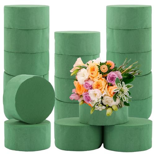 AKOLAFE 24 Stück Steckschaum Rund Steckschwamm 8x4 cm Steckschaum für Blumen Grün Steckmasse für Frischblumen klein Blumensteckschaum zum Basteln für Hochzeiten, Geburtstage, Garten, Wohnung