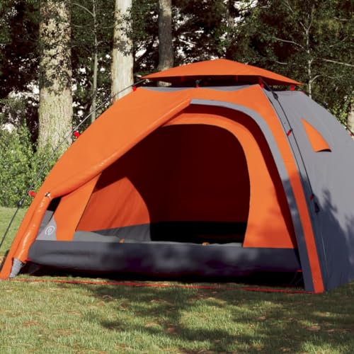 AUVYI Kuppel-Campingzelt 4 Personen Grau und Orange Quick Release 190T Polyester mit PU-Beschichtung 326x260x175 cm