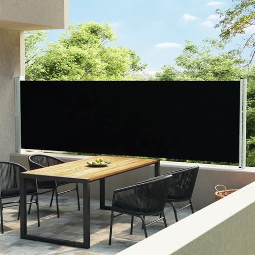 Ausziehbare Seitenmarkise, Seitenrollo Windschutz Terrasse Sichtschutzzaun Sonnenschutz Balkon Geeignet für Balkon Terrasse Innenhof Garten 140x600 cm Schwarz