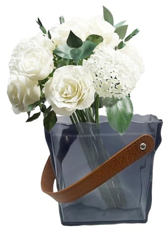 Vaso a Borsetta Vaso per Fiori Vaso a Borsa in Vetro Vaso a Borsa Trasparente Vaso con Manico Vaso in Vetro Trasparente Vaso a Forma di Borsetta Vaso in Vetro a Bocca (Ciano