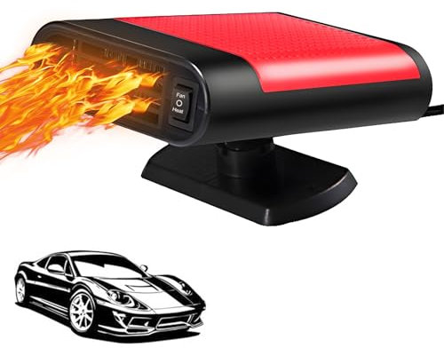 autozen Autoheizung, 2 in 1 Auto Heizlüfter 12V 200W Auto Heizung Entfroster 360° Drehbar für Auto Windschutzscheibe Schnelle Heizung, rot