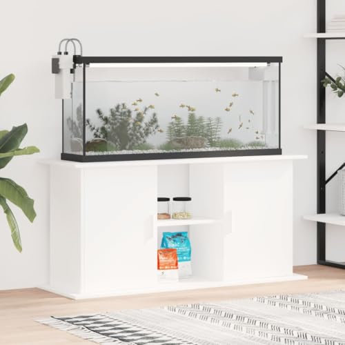 Mengtu Aquariumständer Aquariumregal Fischtankständer Aquarium Unterschrank mit viel Stauraum, Aquarium Tisch Aquarienschrank Terrarium Schrank Weiß 121x41x58 cm Holzwerkstoff