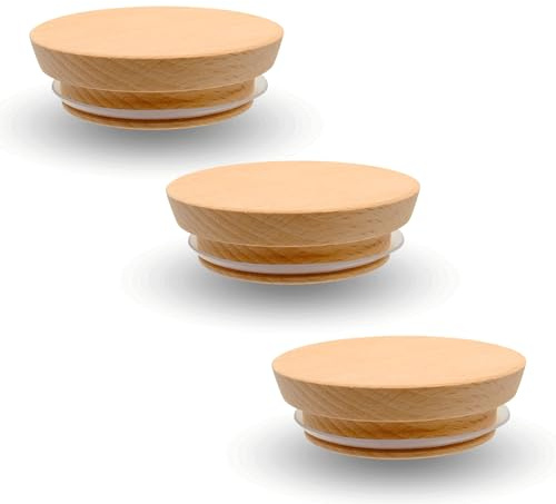 Coperchio in Legno di Faggio Con Guarnizione - Per Barattolo, Tazza, Rotondo (75/58mm x 3)