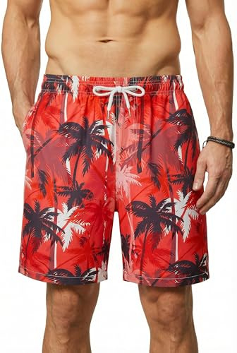 Enlision Herrbadshorts sommar strand badbyxor män snabbtorkande avslappnade semester boardshorts hawaiianskt tropiskt tryck korta byxor med nätfoder för surfing pooler strand vattensporter S-3XL,