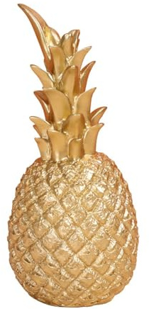 Gold Ananas Deko Harz Statue Tischdeko für Wohnzimmer Büro (L- 23x10cm)