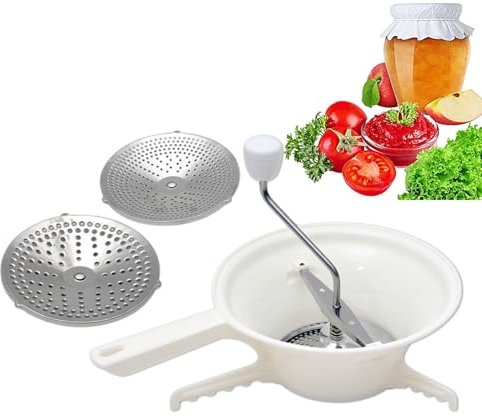 Passapassamele, Passapomodoro per Salse, Passapomodoro in Acciaio Inox Multifunzione ergonomico Girevole, Passapassapomodoro, Passapomodoro, Passaverdura con 3 Dischi Intercambiabili per Succo di
