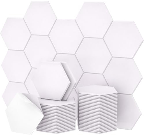 Hexagon Akustikplatten selbstklebend 48 Stücke, TONOR Schallabsorber Schallschutz mit Hochdichte Wandfliesen Schall Dämmung 30x26x1 cm für Studio, Büro, Akustische Behandlung und Wanddekoration Weiß