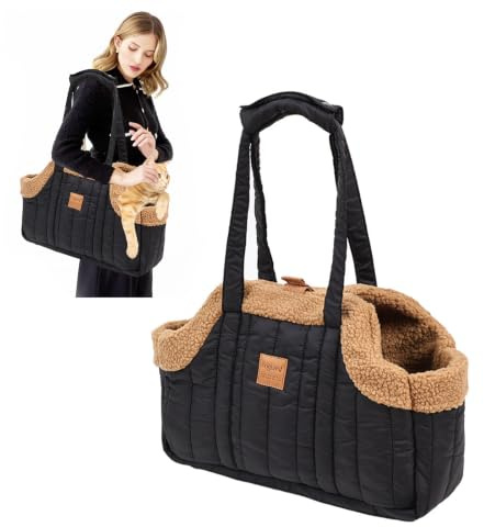 PETCUTE Tragetasche Hund und Katzen,Faltbare Warm Hundetragetasche Schultertasche mit Sicherheitshaken,Kopf heraus Welpentasche für Kleine Hunde Welpen Katzen