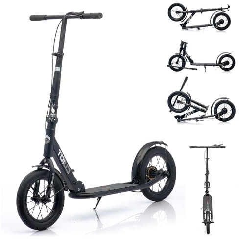 GHBXJX 290mm Cityroller Scooter BigWheel mit Handbremse und Bremse - Höhenjustierbarer & Zusammenklappbarer Roller mit Ständer - Sportlicher Kinder, & Erwachsenenroller für bis zu 150kg,Schwarz