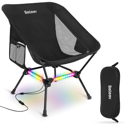 BELEEV Campingstuhl Faltbar mit 2 Seitentaschen, Aluminium Ultraleichter Campingstühle Kleines Packmaß für Outdoor, Wandern, Anglerstuhl Festivalstuhl Bergsteigen Trekkingstuhl Faltstuhl Strand