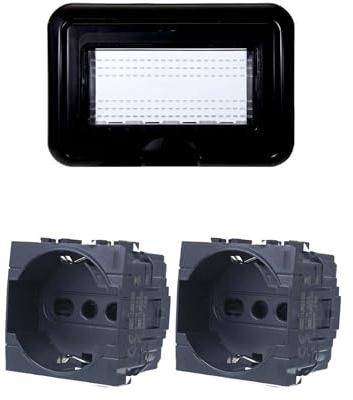 Kit Placca Scatola 504 Premontato IP55, 4 Moduli 2 Prese Schuko P40 Universale 10/16A, Compatibile Con Bticino Living, Colore Nero, Placca Stagna Idrobox Incasso Da Esterno