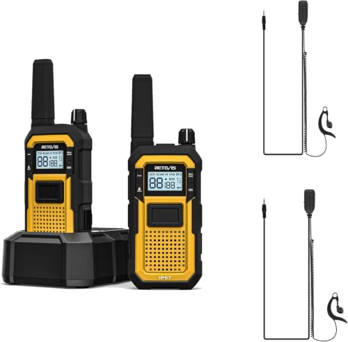 Retevis RB648 Heavy Duty Two Way Radio, MIL-STD-810H Walkie Talkies | IP67 Waterproof, Dustproof Rugged,VOX,Rechargeable Long Range Radios with Earpiece, for Contractors (2 Pack)