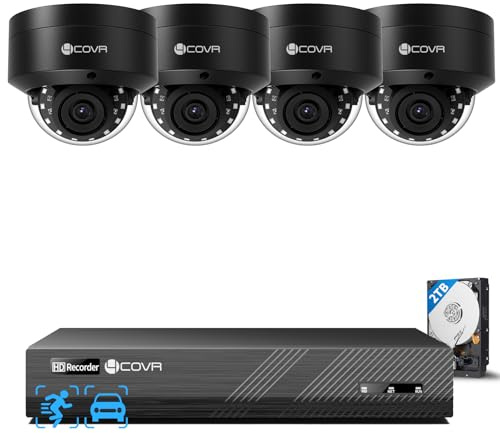 4COVR 4K Überwachungskamera Set, 8CH H.265 NVR mit 2TB HDD, DLY54AB8M0804 | 4×8MP IK10 Vandalensichere Dome PoE IP Kamera mit Mikrofon, KI Personen-/Fahrzeugerkennung, IP67 Wetterfest für Zuhause
