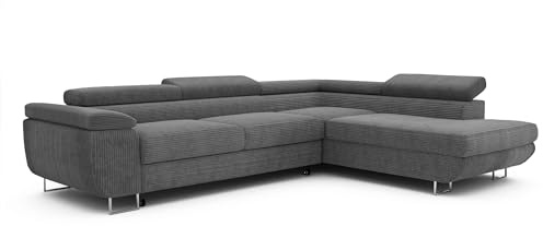 IDOHOME Ecksofa mit Schlaffunktion und Bettkasten Rechts 274 x 203 cm | 274 x 203 cm, Hoher Sitzkomfort, Verstellbare Kopfstützen, Wohnen und Schlafen, Rechte Ausführung