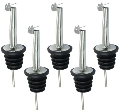 5 Piezas Vertedor de Acero Inoxidable, Tapón Dosificador Aceite, Taper Vertedores Aceite con Tapa Abatible y Cepillos de Limpieza, Anti Goteo para Botellas de Vino, Cócteles, Alcohol, Bebidas