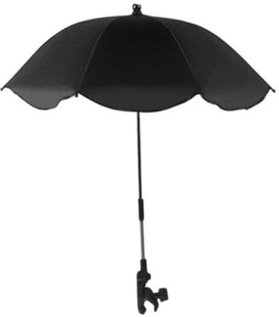 Milageto Sombrilla para silla de playa, cochecito, abrazadera ajustable, flexible, impermeable, resistente al desgarro, para pesca, patio, terraza, usos, Negro