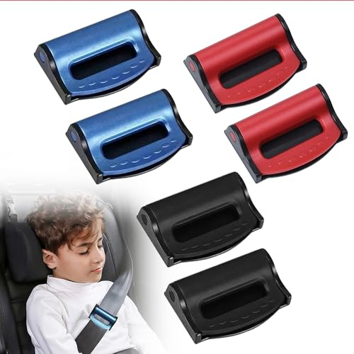 6PCS Seat Belt Locking Clip Black or Blue or Red Seatbelt Holder Clip Universal Plastic Car Seat Belt Fixing Clip Insert Buckle Locking Clip Shoulder Neck Strap Positioner for Adult Kids to Relax Shou
