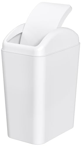 Yesdate Bote de basura de plástico de 15 litros con tapa superior oscilante, cubo de basura delgado para oficina, cocina, color blanco