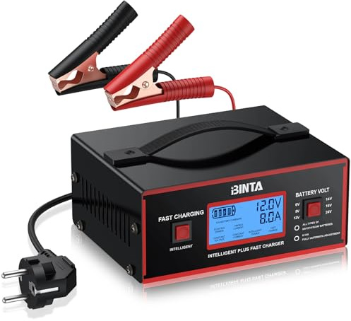 BINTA Battery Charger 6/8/12/14/16/24V Lead Acid Fully Automatic Battery Maintainer, Smart Car Trickle Charger 0-10A Automotive with Cable Clamps for Truck SUV Motorcycle Lawn Mower Marine Batteries