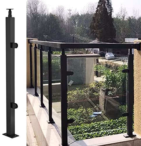 Barandilla de cristal negra para escaleras y terrazas, sistema cuadrado para exteriores, resistente al viento, conector de acero inoxidable, soporte de balaustrada de 130 cm.