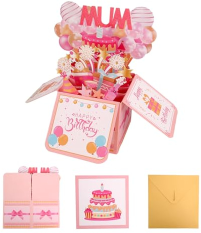 Cute Happy Birthday Mum Card Pop Up, 3d Funny Special Personalised Gifts Cards for Mom/Mother/Mam from Son or Daughter (mum birthday cards)