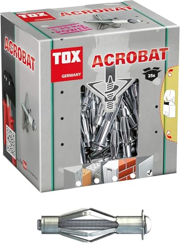 TOX Metall-Hohlraumdübel Acrobat M6 x 37 mm verzinkt M, für Befestigungen in Gipskartonplatten, 25 Stück, 035101111