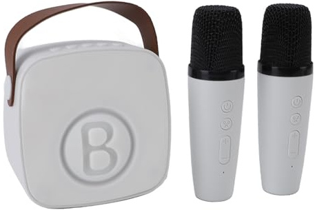 Saluaqui Miniature Portable Karaoke Enceinte avec Microphone sans Fil pour les Enfants - Machine de karaoké Blanc pour le Plaisir en Famille et Voyager (Double micro blanc)