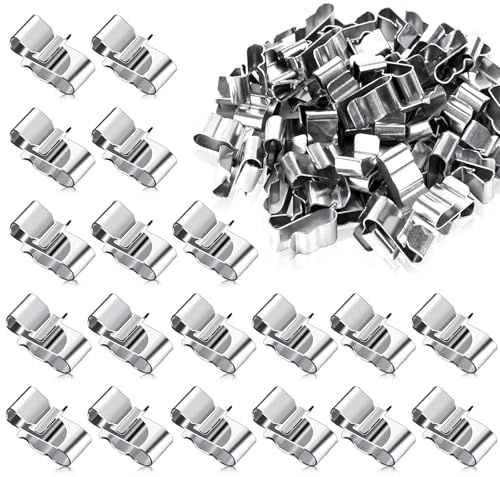 80 Stück Edelstahl Kabelklammer, Silber Metall Kabelklemmen Doppeldraht Anhängerrahmen Drahtklemmen Metall Kabelclips Anti-Rost Kabelhalter für Elektrische Kabel Management