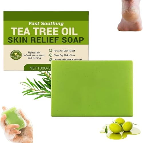 Loravey Relief Soap Bar, 2025 Jabón de aceite de árbol de té nuevo Loravey, jabones naturales para piel sana, jabones de limpieza de hierbas (1PC)