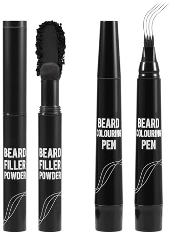 KGAJSGH Men's Beard Pencil & Powder Stick, Micro Fork Tip Beard Filler, Waterproof Beard Color Pen for Natural Looking Beard Mustache, Eyebrows, Hairline Coverage, Waterproof