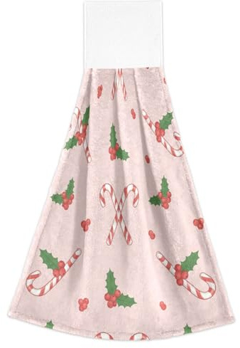 FRODOTGV Toallas de mano de baño con bucles, bastón de caramelo de Navidad, bayas de acebo, cocina, secado rápido, paños de secado de platos, paño de hotel, gimnasio, 2 piezas