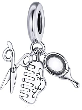 CWZMQK 925 Tijeras de Plata esterlina Herramientas de Belleza de Espejo de Peine Utensilios de Cocina Colgante de Amuleto de la Bandeja de Horquilla para Pulsera