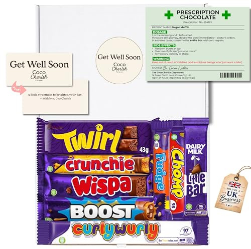 Get Well Soon Chocolate Box – Prescription Chocolate Gift Box, Funny Get Well Soon Gift for Men & Woman, Letterbox Chocolate Hamper with Funny Prescription Letter and Card by CocoCherish