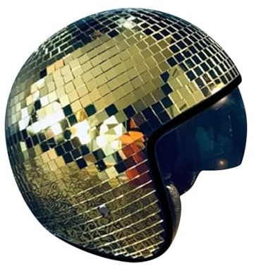 Disco Ball Helmet,Glitter Mirror Ball Helmet Disco Party Helmet Hat with Retractable Visor,Washable Liner Glass Disco Ball Cap Disco Costume Accessories for DJ Club Stage Bar Party Wedding (Gold)