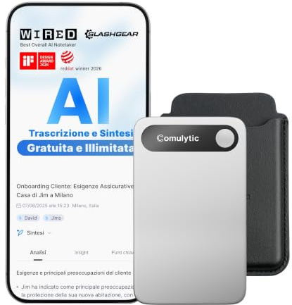 Comulytic Note Pro KI Digital diktafon inspelningsenhet med obegränsad transkription och sammanfattning, röstinspelare med appkontroll och fodral, 113 språk för möten, föreläsningar, grå