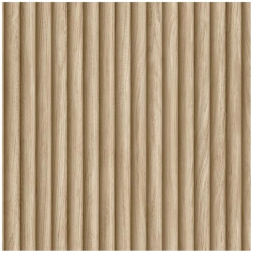 YöL Oak Fluted Wood Panel Effect Wallpaper Vertical Slat Texture Neutral Beige Wooden Panelling Style Feature Wall Covering for Living Room Bedroom Hallway Modern Scandinavian Decor