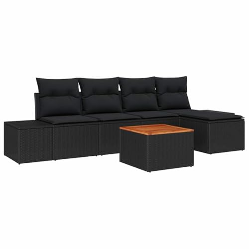 PUGYNBK Set di 6 divani da giardino in rattan sintetico, colore nero, con deposito, per terrazza e giardino, con tavolo e tappezzeria