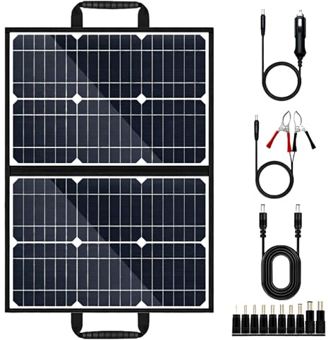 Machify 42 W hopfällbar solpanelsladdare, monokristallin hög effektivitet, 22,4 x 40,6 cm bärbar kraftstation för camping, nödsituation, med adaptrar och kablar