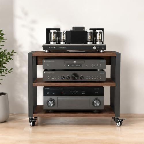 Generico Rack Multimediale AV Mobile, Mobiletto Porta Componenti Aperto HiFi A 2 3 4 Ripiani, Mobile Stereo HiFi Con Ripiani Regolabili, Altoparlanti Rack(55x40x48.5cm/21.7x15.8x19in)