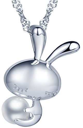 Yumilok 925 Sterling Silber Perle Niedlich Hase Häschen Rabbit Anhänger Halskette Kette mit Anhänger für Damen Mädchen