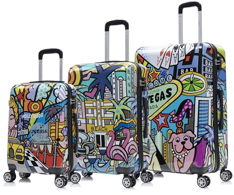 InUSA Cities Print Luggage with Spinner Wheels | Durable Lightweight Hardside Suitcase | Travel Bag with Handle and Trolley | (20in, 24in, 28in) 3 Piece Set