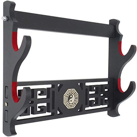 Cohki Wall Mount Sword Holder Padded Red Velvet Katana Stand Samurai Sword Holder Display Rack Chinese Tai Chi Bagua Style-2-Tier