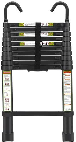 Telescopic Ladder, 10.5FT RIKADE Aluminum Telescoping Ladder with Non-Slip Feet and Stable Hook, Portable Extension Ladder for Household and Outdoor Working, 330lb Capacity