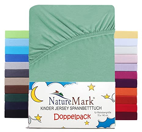 NatureMark Juego de 2 sábanas bajeras infantiles de 70 x 140 cm – Jersey suave, 100% algodón, juego de 2 para cuna y cuna, jade